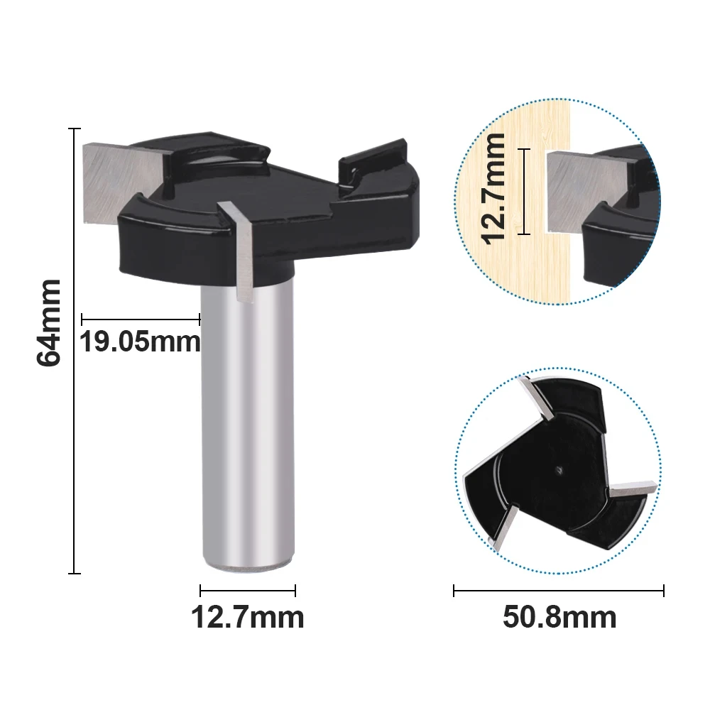 HAMPTON Schlitzfräser mit gerader Kante, T-Nut-Fräser, 6 mm, 1/4 Zoll, 1/2 Zoll Schaft, 2/3/4 Zähne, Holzplatten-Abflachungsfräser – Detail 3
