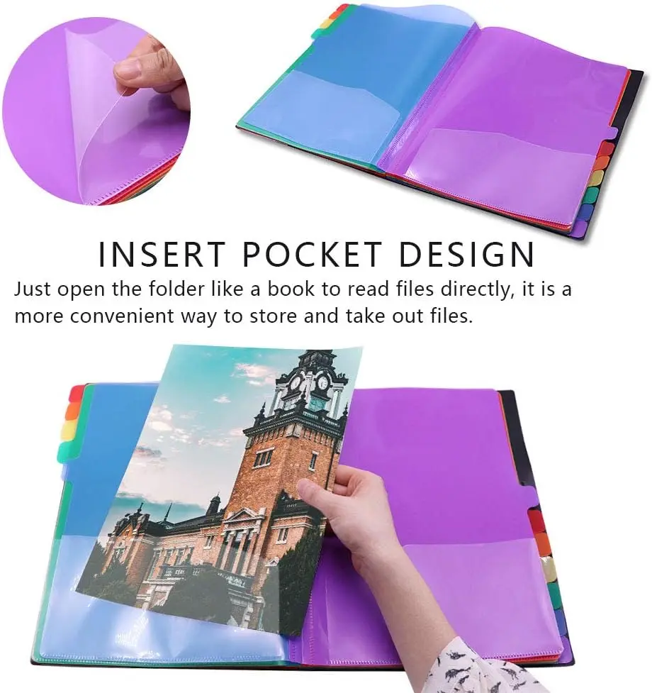 Rainbow Tab Expanding File Folder 24 Pockets Durable A4 Letter Size Organizer Water-Resistant Plastic Dividers