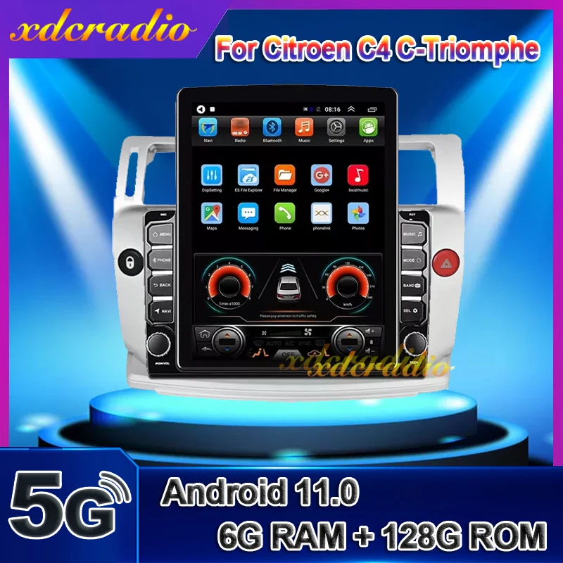 Xdcrdio 10.4 "Schermo Stile Tesla Android 11.0 Autoradio Per Citroen C4 C-Triomphe C-Quatre Multimedia Navigazione Gps C4 Pallas