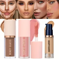 Ensemble de maquillage facial imperméable longue durée, 3 pièces/ensemble, blush + contouring + fond de teint, texture fine, couvre les imperfections, améliore les contours 1