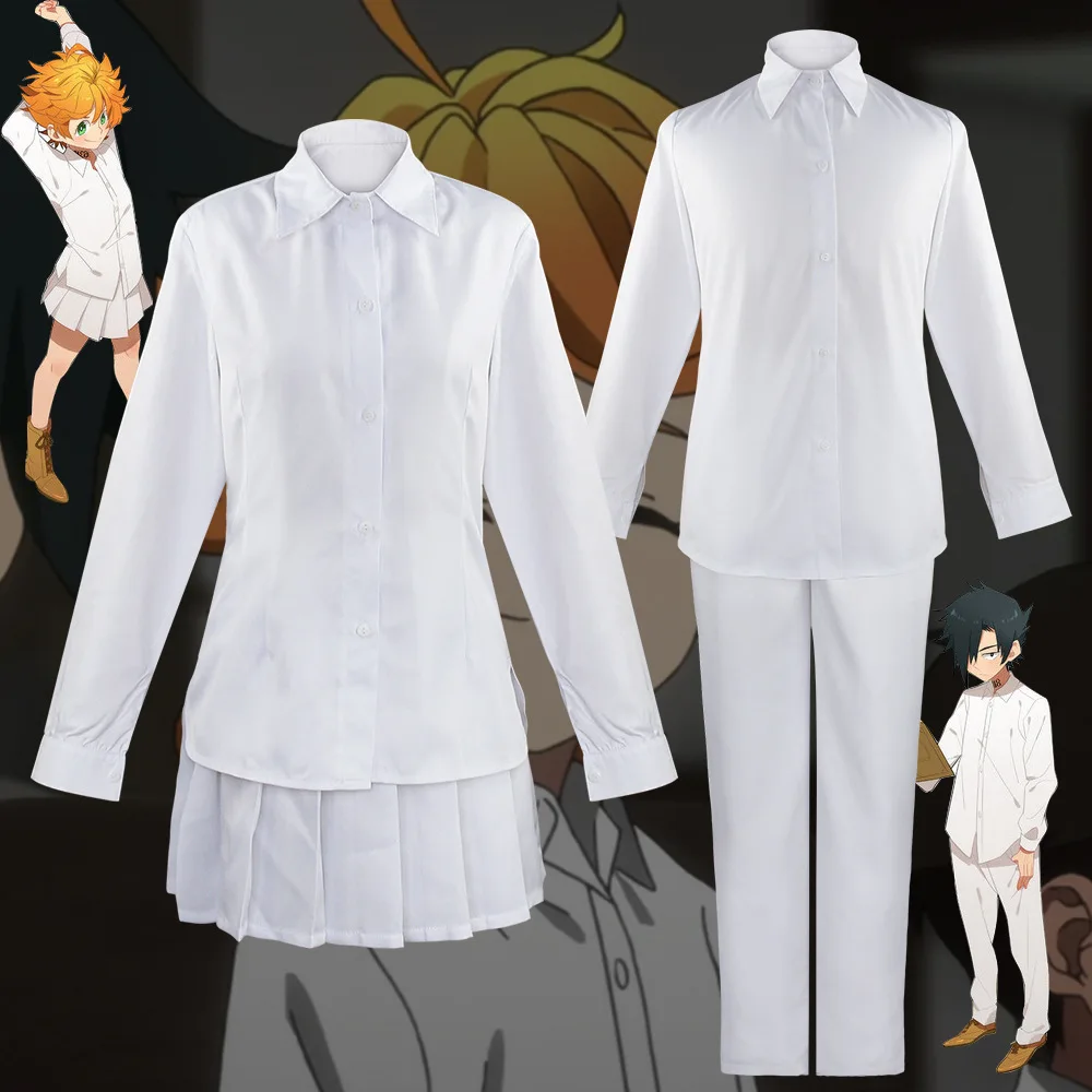 

Anime The Promised Neverland Norman Emma Cosplay Costume Men White Shirt Pants Women Skirt Suit Uniform Halloween Outfit