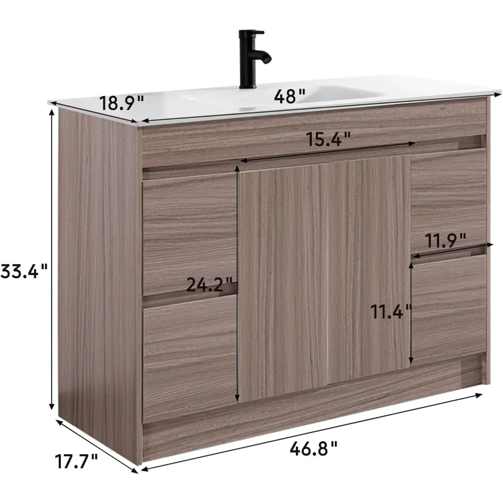 48 Inch Bathroom Vanity with Sink Combo Set, Undermount Rock Plate Basin W/Wood Cabinet, Soft Closing Cabinet Door & Drawers 2