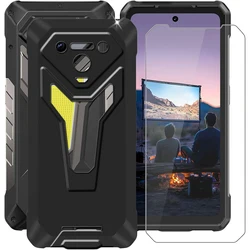 Rugged 2 - in - 1 Protective Case with Tempered Glass Screen Protector and Silicone Cover for Armor 34 (Black)