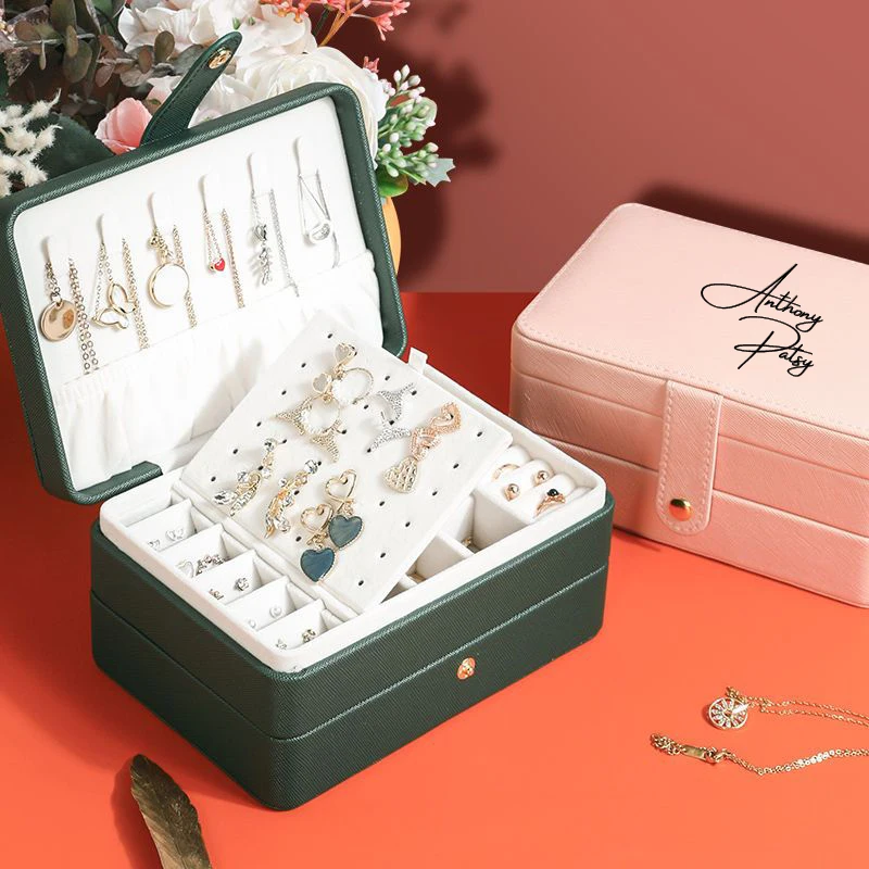 Custom Personalized Portable Travel Jewelry Case Bridesmaid Gifts Womens Jewelry Box for Woman Wife Ideal Gift Mothers Day Gift