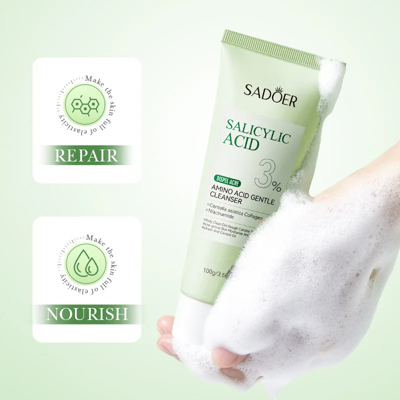 Facial Cleanser SADOER Salicylic Acid Facial Cleanser Face Wash Foam Face Cleanser Moisturizing Facial Cleansing Hydrating Skin Care Products