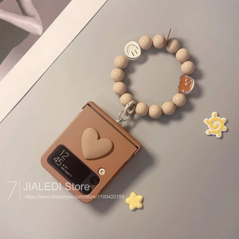 Charming Beaded Bracelet Love Hinge Phone Case with Hand Chain Cover