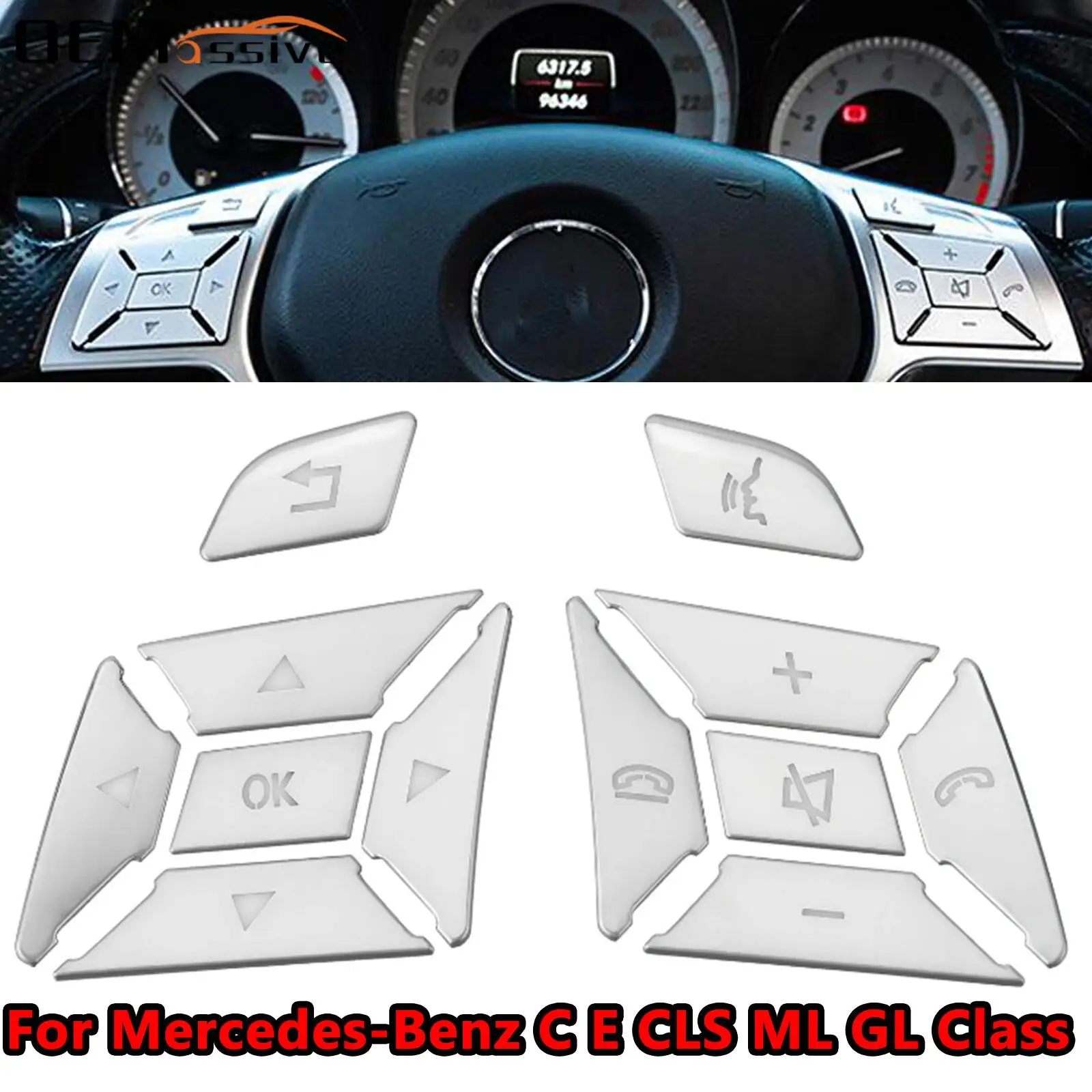 

For Mercedes-Benz SLK Class R172 2011 2012 2013 2014 2015 12Pcs Car Parts Replacement Steering Wheel Button Kits Decoration Trim