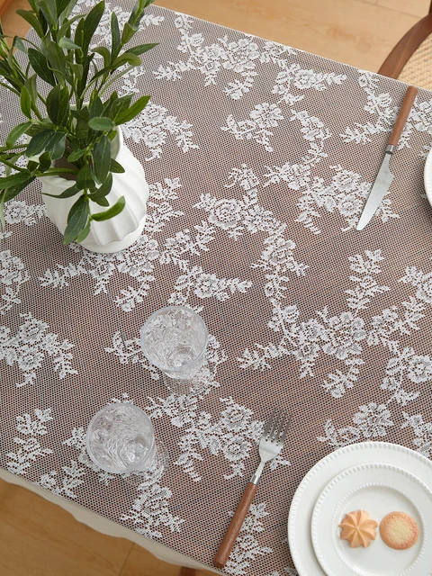 Nappe florale pliée en dentelle blanche pure, nappe pour mariages, fêtes, tables à manger 5