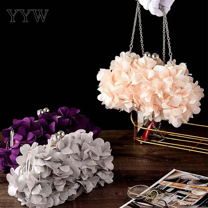 Fashion Brand Floral Bride Handbag Soft Cloth Metal Top Clutch Purse Bag Casual Solid Color Flower Tote Bag Crossbody Satchels