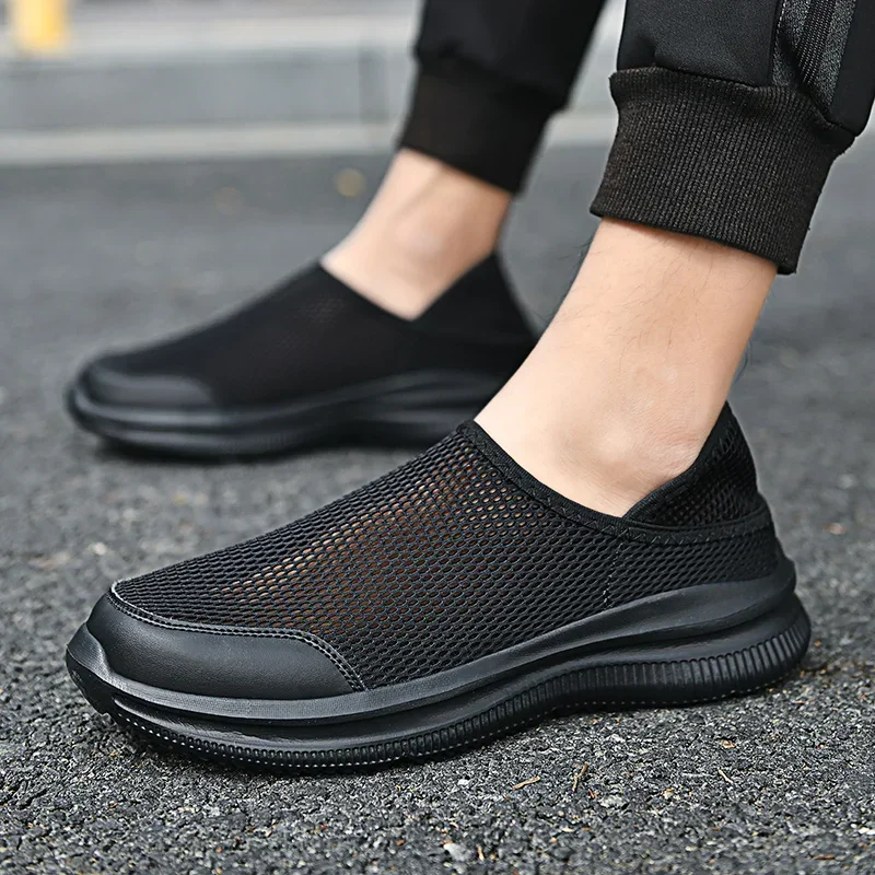 

2023 Fashion Men's Shoes Slip on Men's Vulcanize Shoes Autumn Solid Net Grid Breathable Low-heeled Concise Classic Sneakers