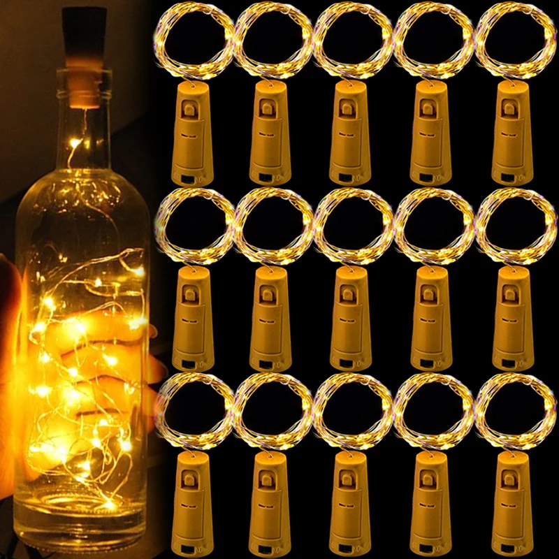 

10/1pcs LED Wine Bottle String Lights with Cork Battery Powered Copper Wire Lighting Strings Fairy Garland Light for Party Decor