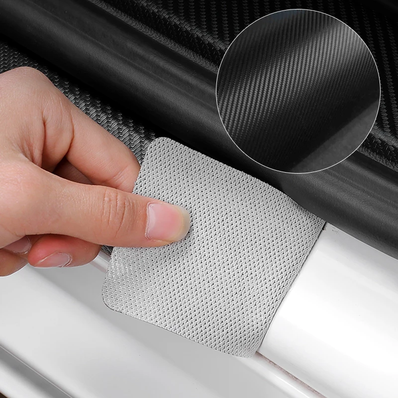 Carbon Fiber Leather Car Door Sill Anti-Stepping Protector Stickers