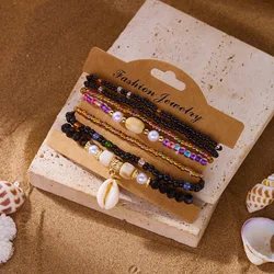 Elegant Handmade Black Glass Stone Bohemian Bracelet Set (BR26Y0015 - 3)