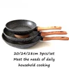Master Star-Wooden Soft Touch Handle Pans, Black Granite Coating, Teflon Frier Induction Cooker, Non-stick Set,20/24/28cm 5