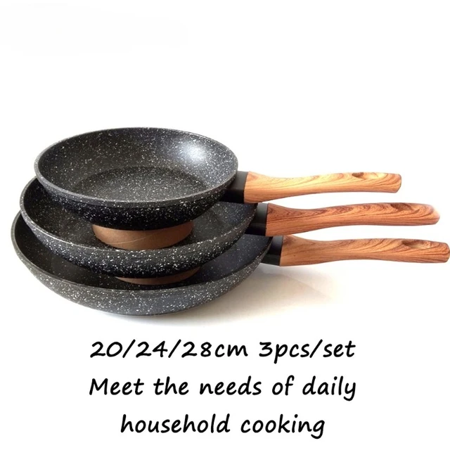 Master Star-Wooden Soft Touch Handle Pans, Black Granite Coating, Teflon Frier Induction Cooker, Non-stick Set,20/24/28cm 5