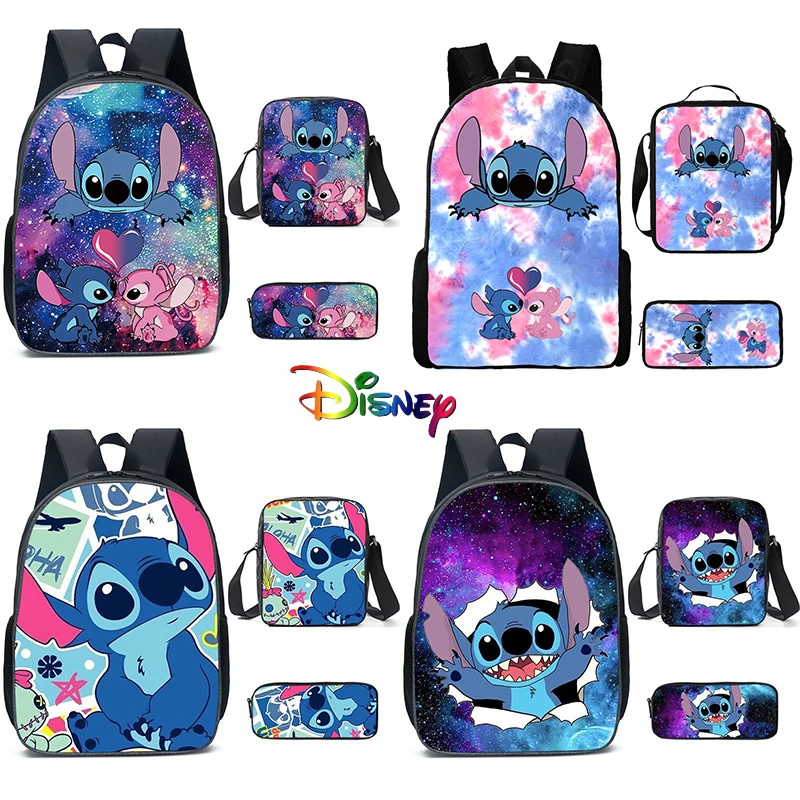 Anime Lilo & Stitch Backpack Shoulder Bag Stitch Pencil Case Student Black  School Bag Stitch Diagonal Bag 3 Pieces Set (#7) 