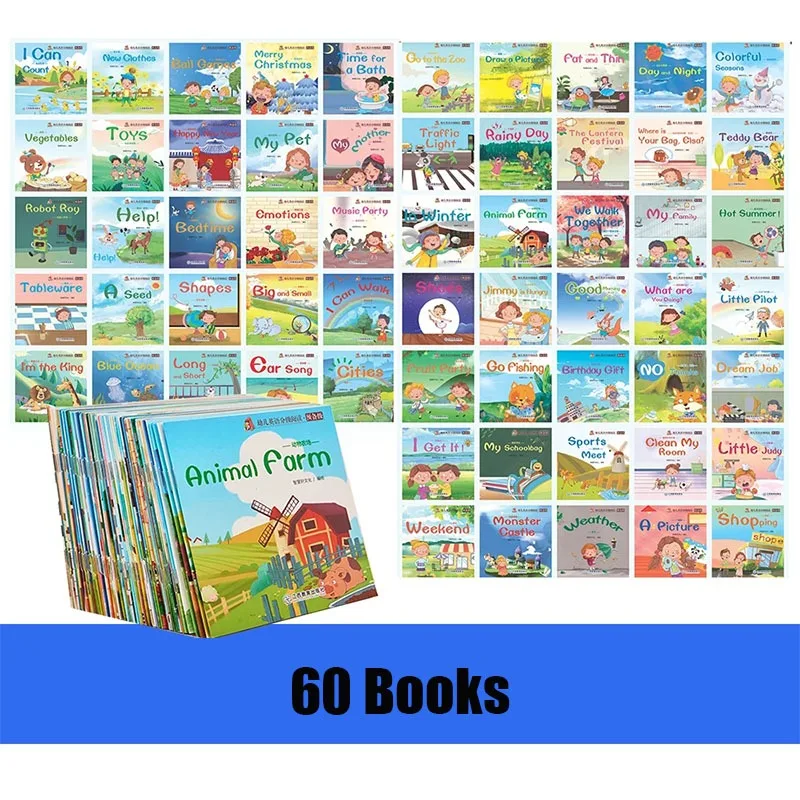 

40/60 Books/set English Set Words Learning Picture Book for Children Enlightenment of Early Childhood Kids Preschool Pocket Book