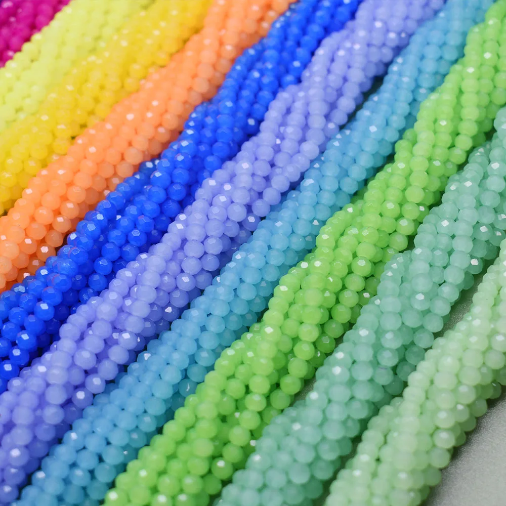 Glass Beads 2 3 4mm Dyeing Rondelle Crystal Glass Beads Summer Color Faceted Loose Spacer Glass Beads for Jewelry Making DIY Necklace