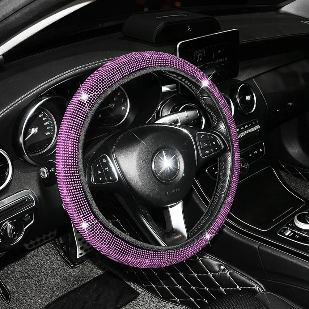 Car Steering Wheel Cover Colorful Hot Stamping Luxury Crystal Rhinestone Car Covered Auto Accessories Case Car Styling