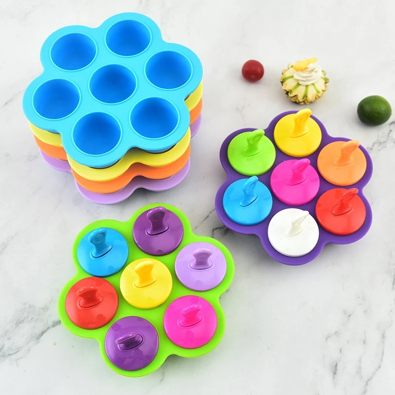 New 7 Holes DIY Ice Cream Pops Silicone Mold Ice Cream Ball Maker Popsicles  Molds Baby Fruit Shake Home Kitchen Accessories Tool - AliExpress