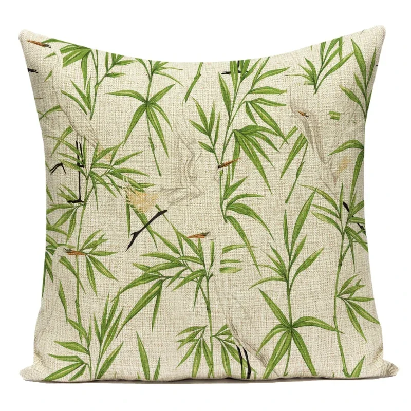 Nordic Bamboo Leaves Decorative Cushion Cover - Fresh Green Home and Sofa Accent