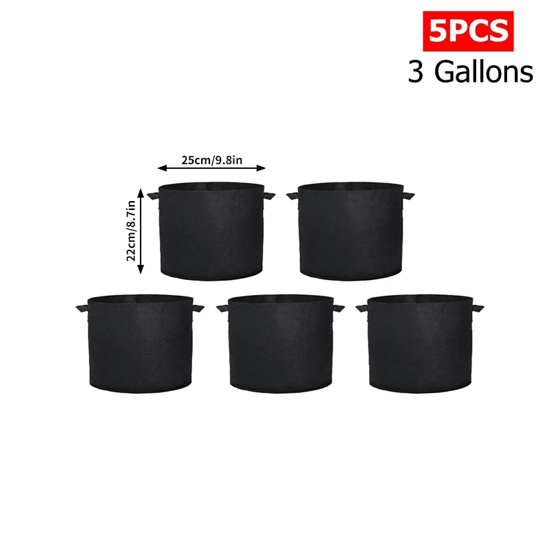 5pcs 3/4/5/7 Gallon Grow Bags Fabric Felt Planter Flower Planting Pots Garden Vegetable Tomato Potato Plant Pot Container Pouch