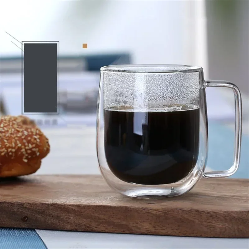 Glass Mug 150-350ml Heat Resistant High Borosilicate Double Wall Coffee Cup with Handle Milk Water Cup Clear Gift