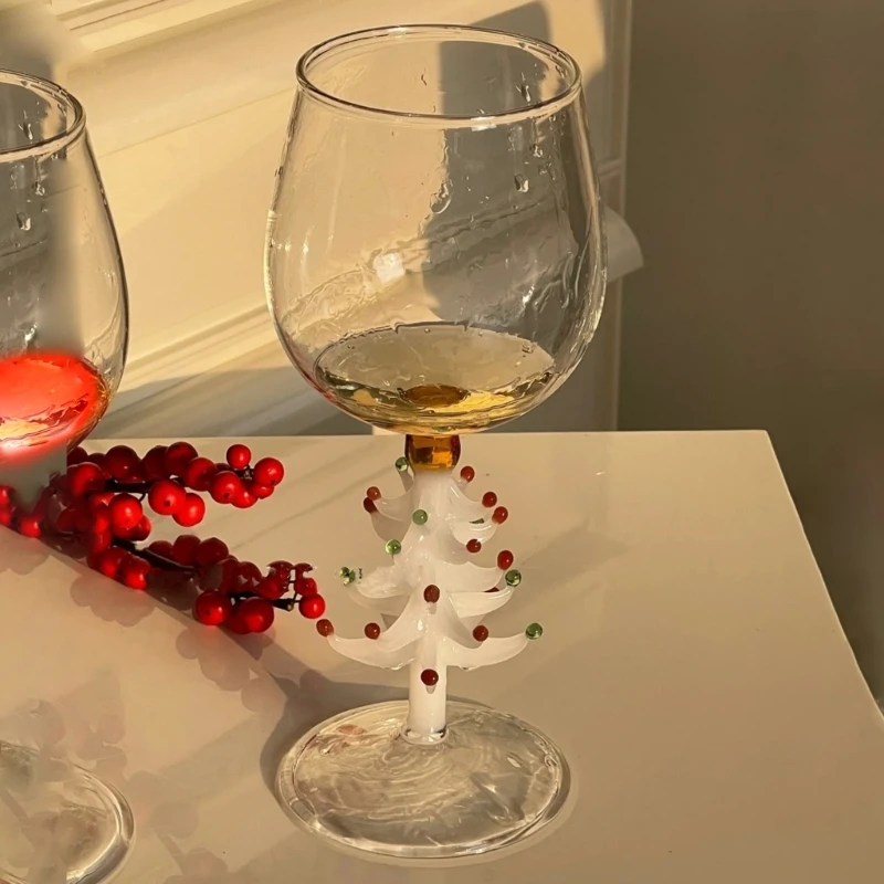Glass Cup Heat Resistant Coffee Glass Cup Heat Resistant Glass Cup Glass Water Cup 3D Drinking Glass Cup with Christmas Tree Figurine Inside Stemless Glass for Wine Water Milk Goblet-Drinking Cup