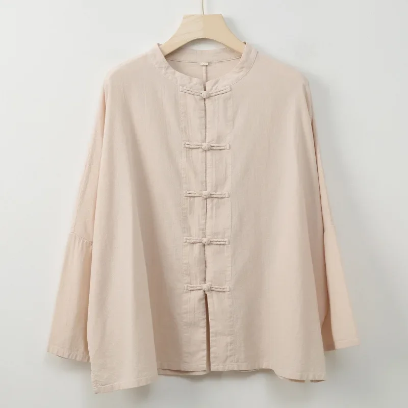 Chinese Style Cotton Mandarin Jacket Women Kung Fu Shirt Oversize Traditional Tops