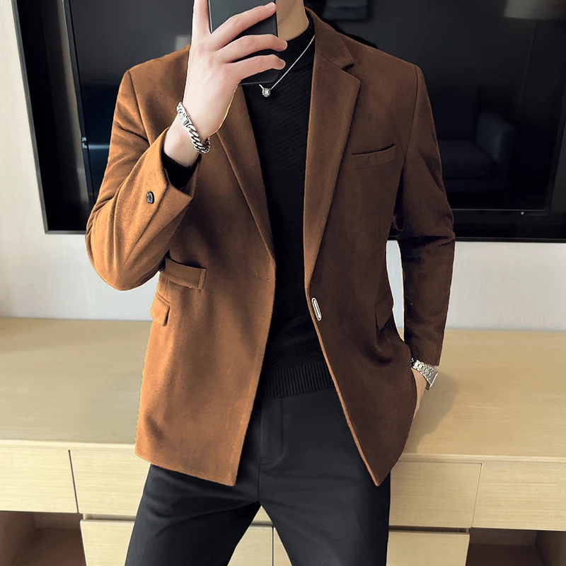 Caramel-Colour-Men-Slim-Office-Blazer-Jacket-Fashion-Solid-Mens-Suit ...