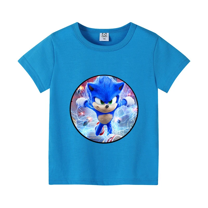 thumbnail image 1 of Camisetas de manga corta para niños de Sonics, camisetas de algodón con estampado de anime, camisetas de moda para niños y niñas, ropa de verano, camisetas de regalo, 1 of 5