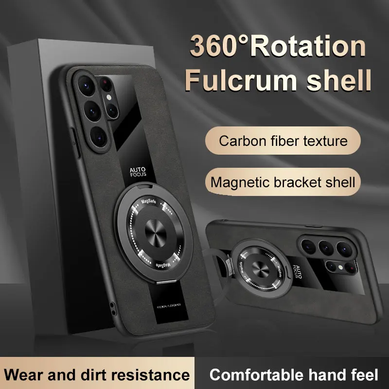 Premium Magnetic Rotating Stand Leather Hard Shell Cover - Shockproof Bumper Case