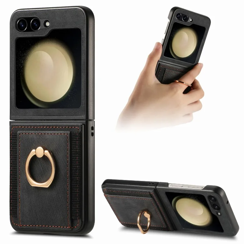Vintage PU Leather Magnetic Phone Case with Ring Wallet and Card Holder - Shockproof Cover