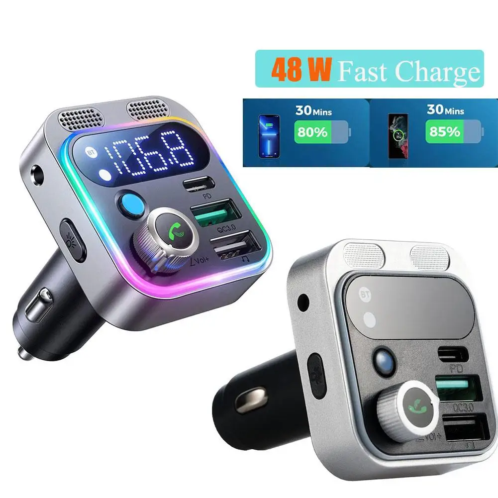 2023 Bluetooth 5.3 FM Transmitter for Car, [Stronger Dual Mics Deep Bass  Sound] , 48W PD&QC3.0 Car Charger Bluetooth Adapter - AliExpress