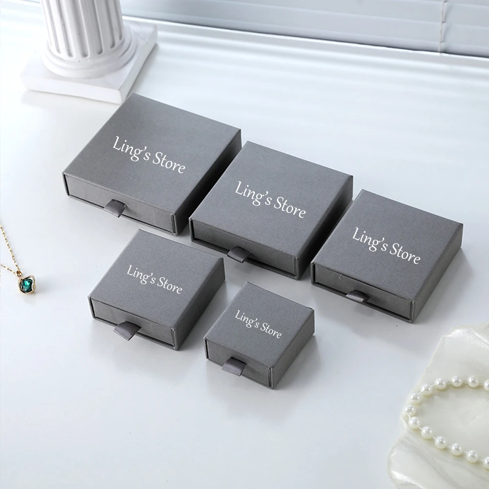 50 Stück schicke Schmuck-Papier-Schubladenbox mit individuellem Logo, personalisierte kleine Ring-Ohrringe, Halsketten-Anhänger-Verpackung, große Kartons – Detail 6