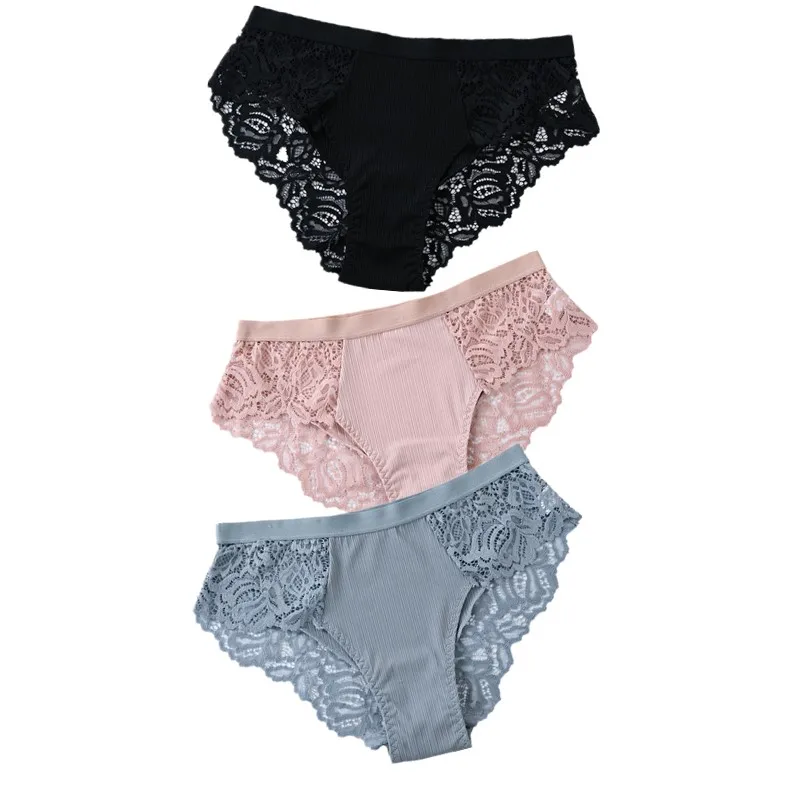thumbnail image 1 of 3 uds bragas de algodón bragas sexis bragas de encaje ropa interior de mujer bragas para mujer pantalones florales calzoncillos lencería de talla grande, 1 of 5