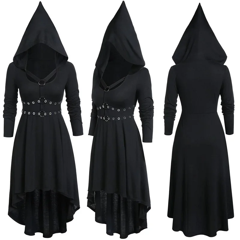 

Medieval Gothic Steampunk Dress Hooded Long-sleeved Robe Halloween Adult Women Cosplay Costume Vampire wizard