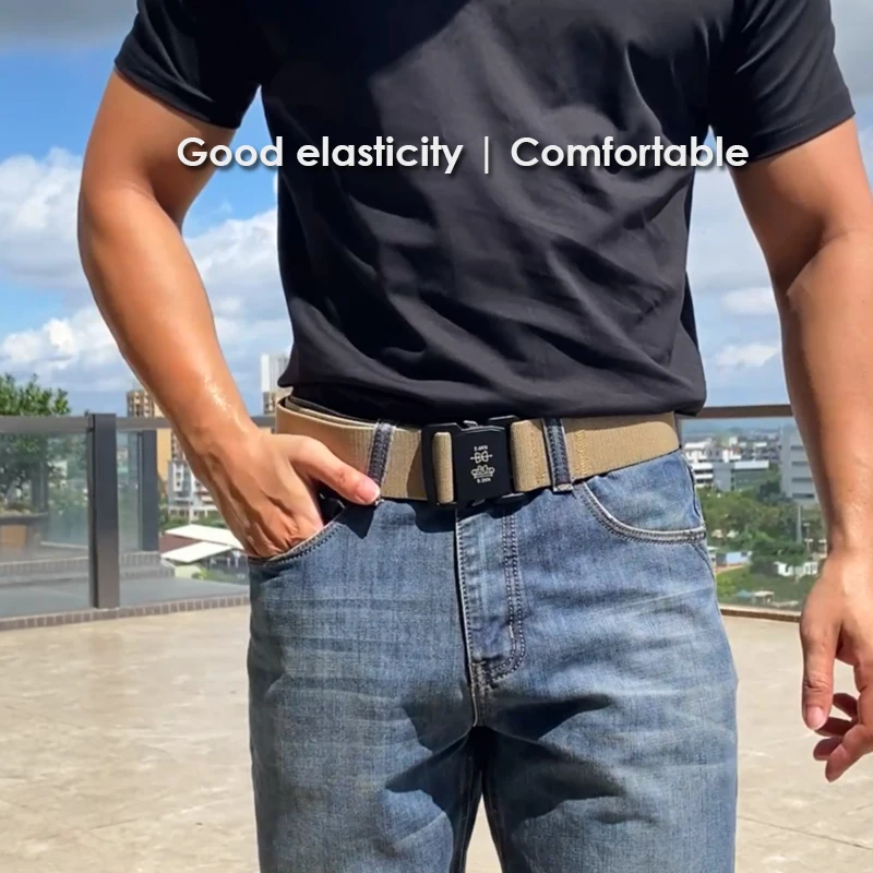 HSSEE 5cm Elastic Belt for Men Aluminum Buckle Quick Release Tactical Casual Belt Tight Nylon 2 inch Military Stretch Male