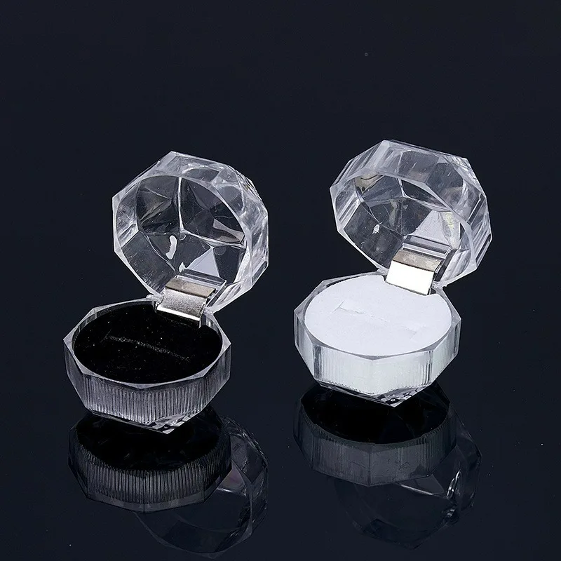 Acrylic Octagonal Clear Crystal Ring Box Fashion Rings Earring Jewelry Display Organizer Storage Case Wedding Jewelry Gift Boxes