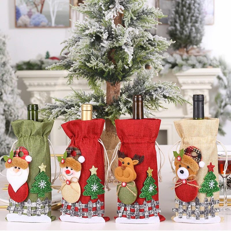 Christmas Wine Bottle Covers Bag Snowman Santa Claus Champagne Bottle Cover Sleeve Merry Christmas New Year Table Decorations