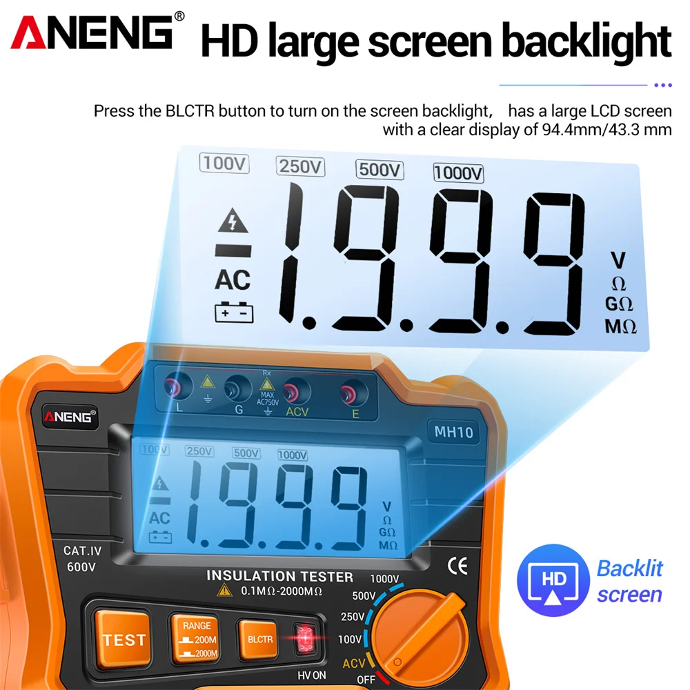 ANENG-MH10-Orange-Blue-Desktop-Megohm-Meter-Insulation-Resistance ...
