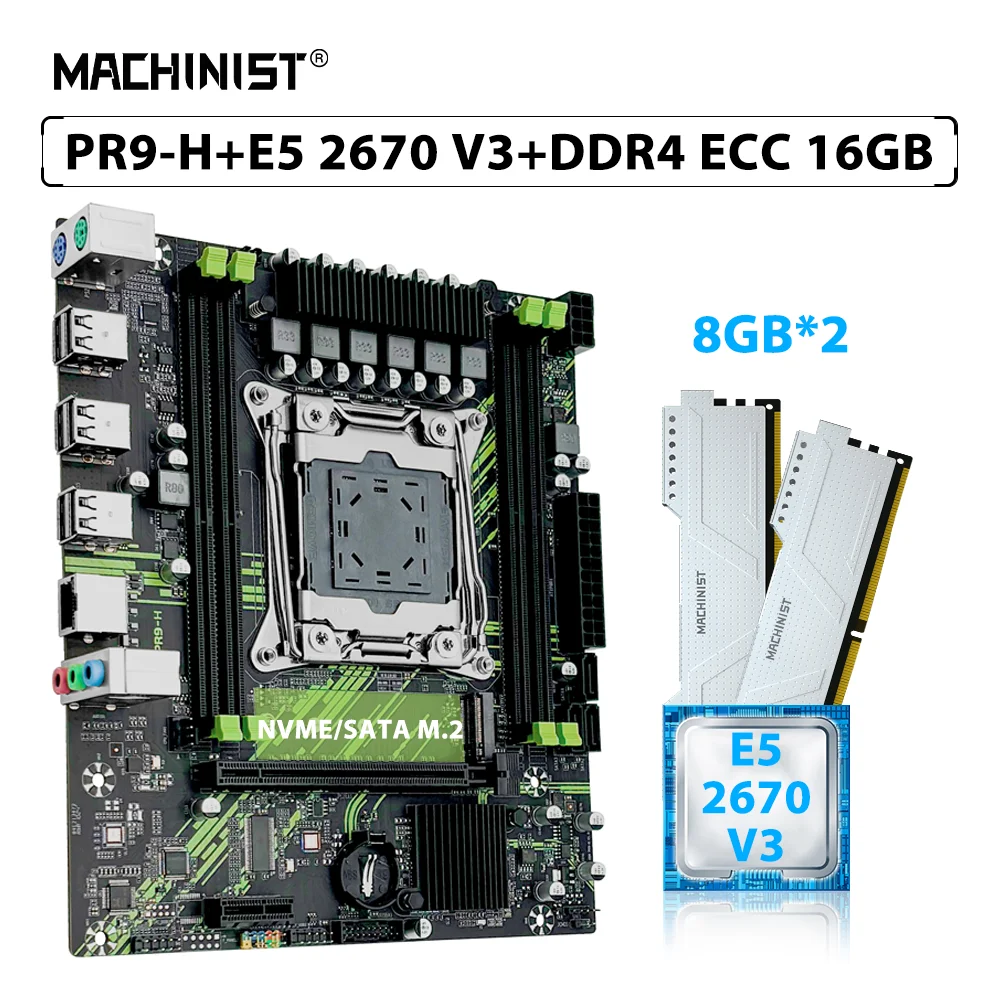 MACHINIST Kit X99 PR9-H Motherboard Set LGA 2011-3 Xeon E5 2670 V3 Processor CPU 2pcs*8GB=16GB ECC DDR4 Memory RAM NVME M.2 SATA