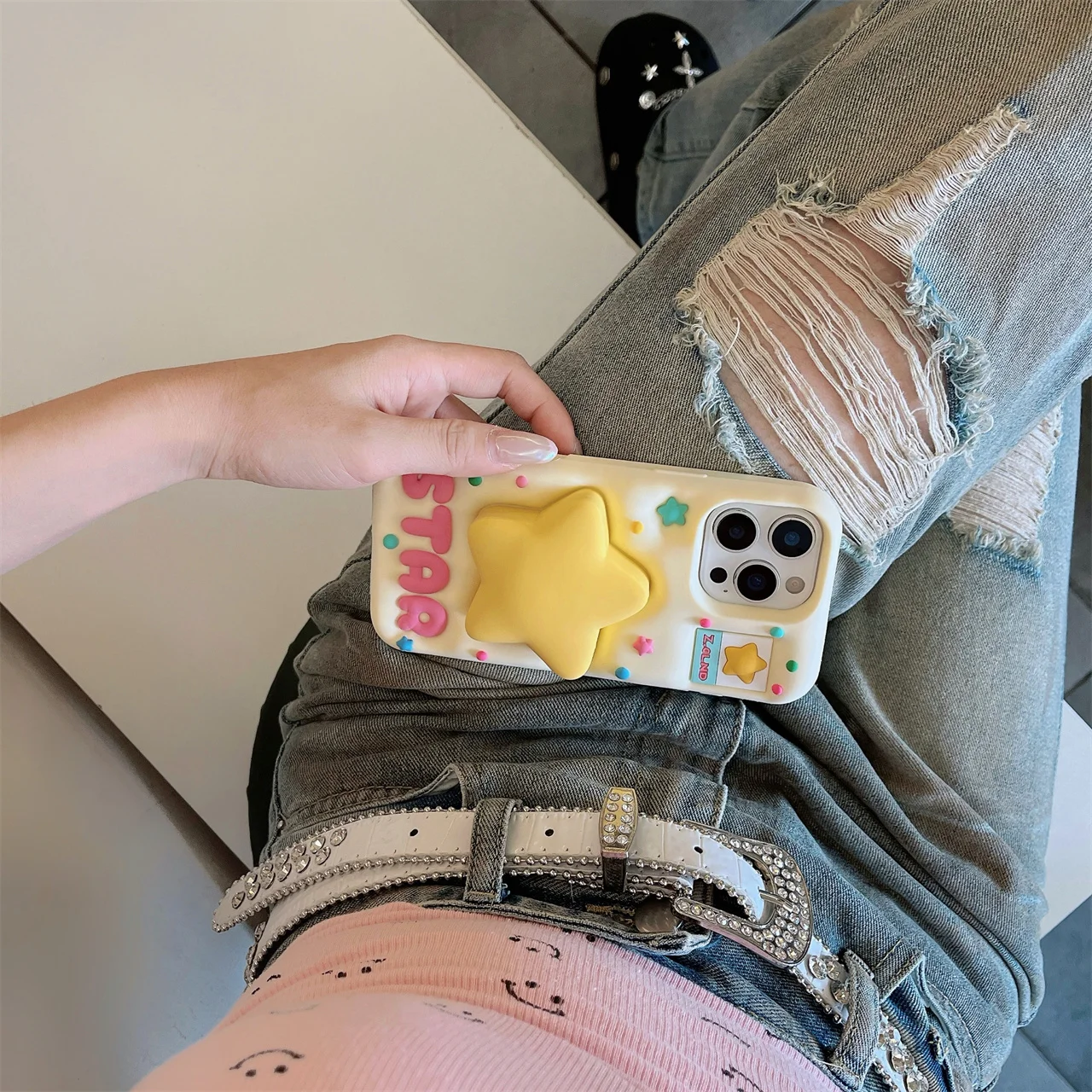 Cute Star Mirror Silicone Phone Case with Holder & Stand - Shockproof Cover