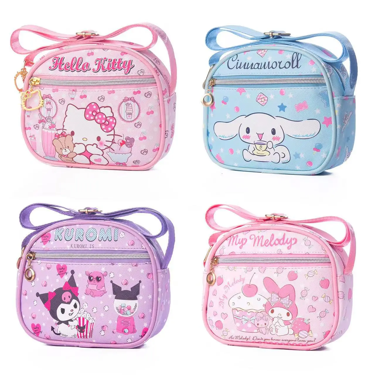 

Cute Cartoon Hello Kitty Children's Crossbody Bag Kawaii Kuromi My Melody Mini Shoulder Bag Kids Coin Pouch PU Leather Handbags