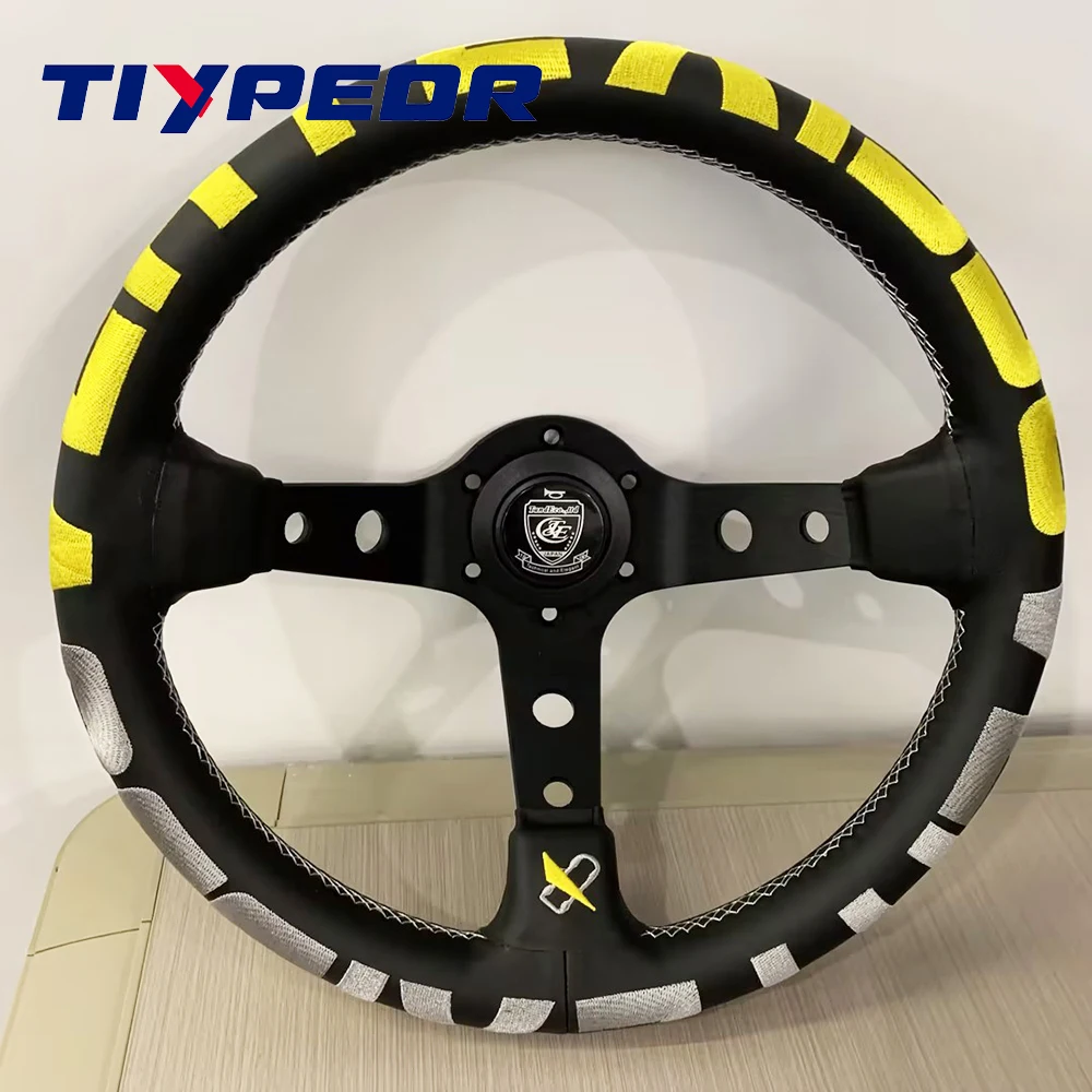 

Brand new VERTEX 1996 Yellow microfiber leather car steering wheel 320mm diameter deep dish drift steering wheel Volante JDM