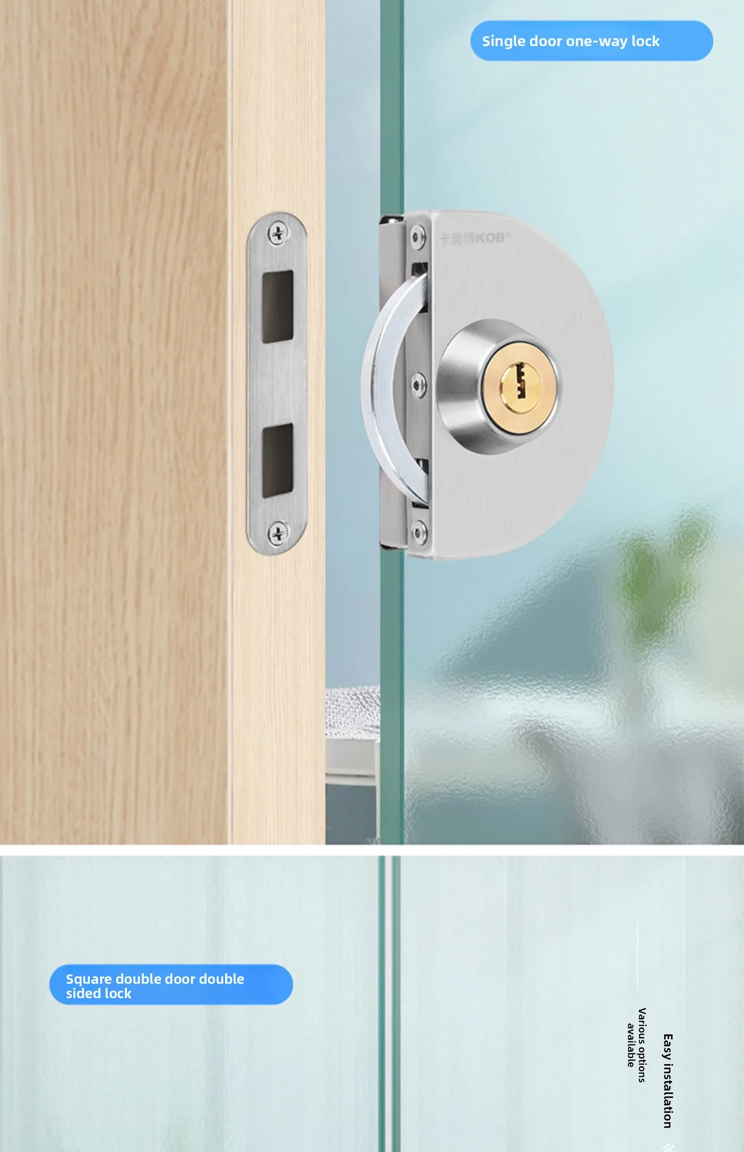 No-Drill 304 Stainless Steel Glass Door Lock Single/Double Door for Tempered Sli