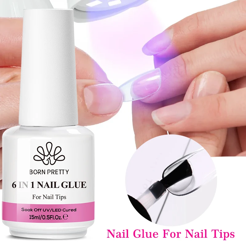 BORN PRETTY 6 in 1 Nail Glue Gel Extra Strong Adhesive for Press on Nails Clear Acrylic Tips Extension Gel Strengthener Gel 3