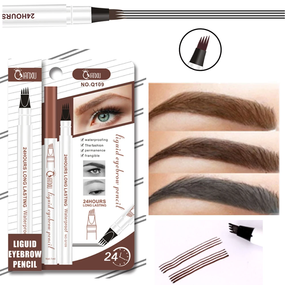 

Brand New Eyebrow Pencil Waterproof Fork Tip Tattoo Black Brow 4 Head Fine Sketch Liquid Eyebrow Enhancer Dye Tint Pen Makeup
