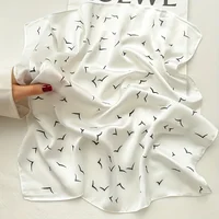 27.5" Simple Seagull Printed Square Scarf Stylish Imitation Silk Satin Shawl Spring Autumn Thin Sunscreen Headscarf For Women - Image 4