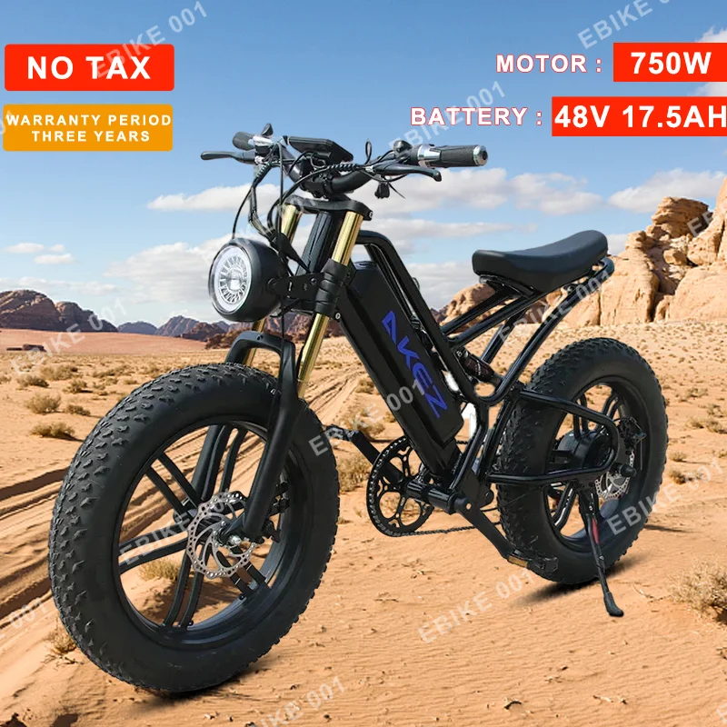 

AKEZ Electric Bike 750W 48V 17.5AH Snow 20*4.0inch Fat Tire Electric Motorcycles Off Road Mountain Ebike Adults Electric bicycle